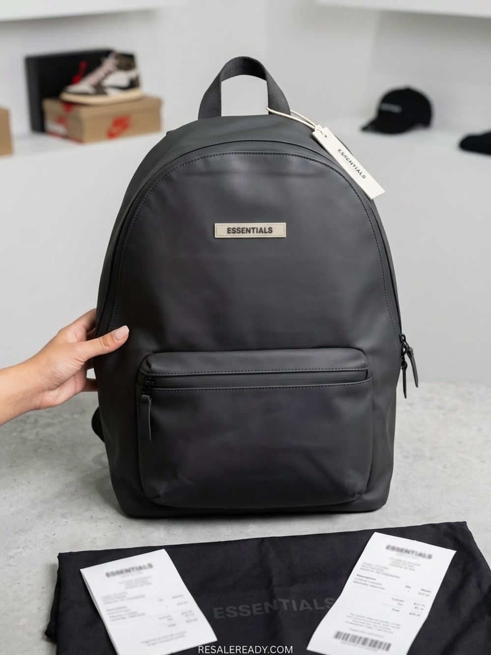 Essentials Matte Black Men's Backpack Front Zip Pocket gear of God